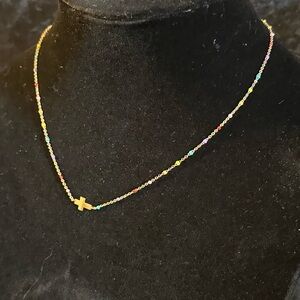 NWT Anne Marie Colorful Beaded Necklace with Gold Cross